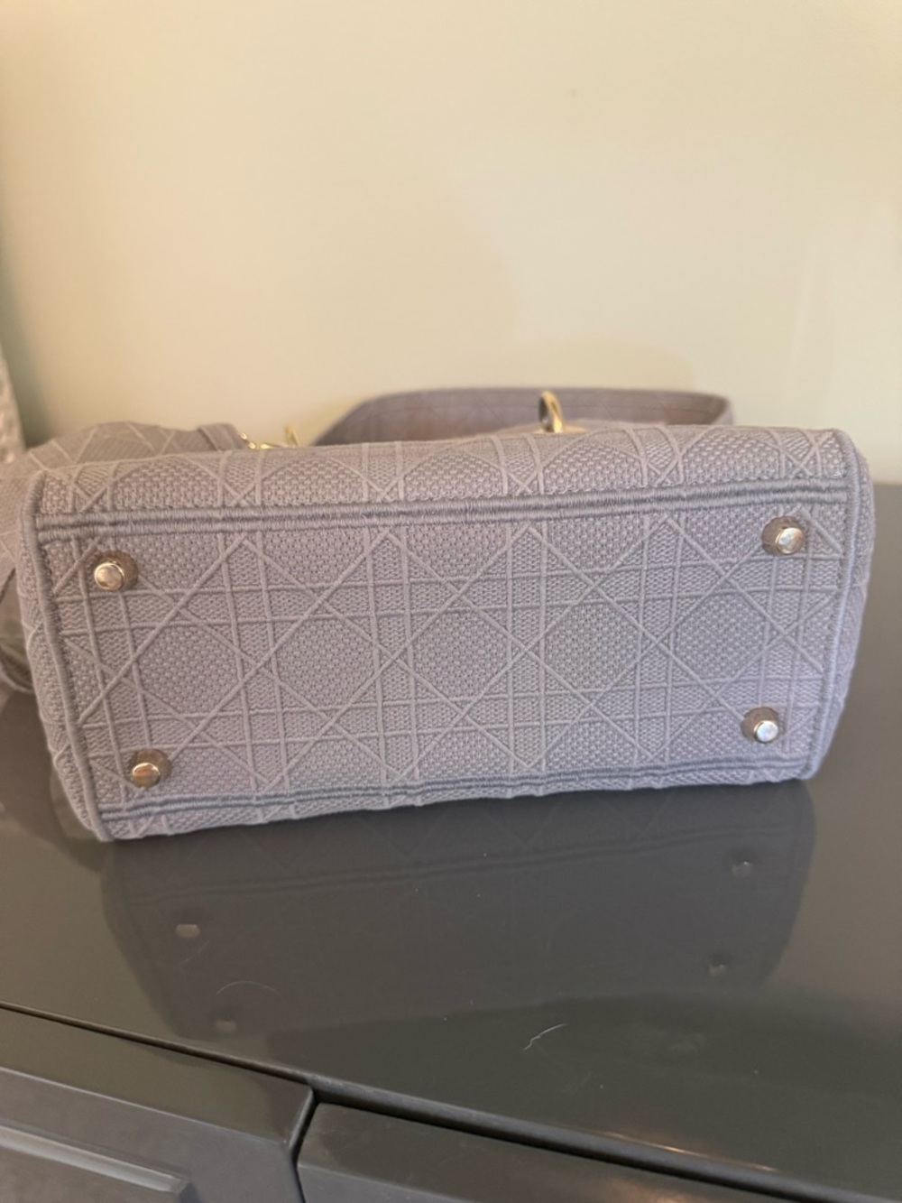 Dior Embroidered Lady Dior Tote Small in Light Gray - Picture 3 of 9